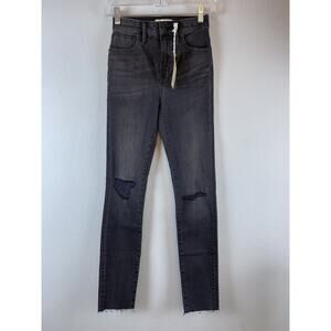 Madewell Jeans Women 24 Black Sea Curvy High Rise Skinny Distressed Raw Hem